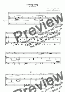 page one of Solveigs sang for Trombone, Euphonium, Baritone & Keyboard