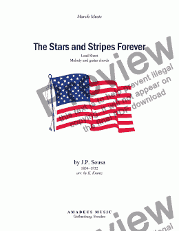 page one of Stars and Stripes Forever, Lead Sheet - melody, guitar chords and piano accompaniement
