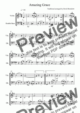 page one of Amazing Grace for Violin and Double Bass Duet