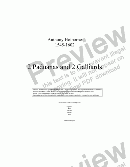 page one of 2 Paduanas and Galliards by Holborne for SATTB Recorders