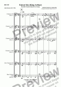 page one of Fairest Isle (King Arthur) - Flexible Clarinet Quartet or Group