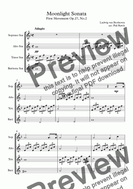 page one of Moonlight Sonata - Saxophone Quartet