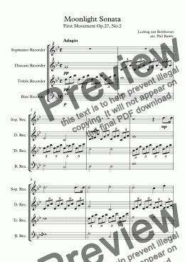 page one of Moonlight Sonata - Recorder Quartet
