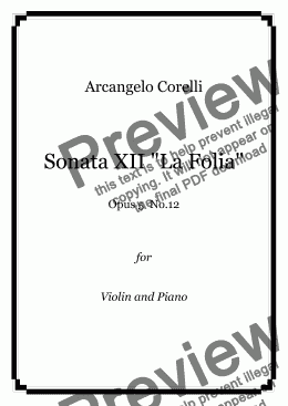 page one of Corelli - Violin Sonata XII Opus 5 No.12 "La Follia" - Violin and Piano