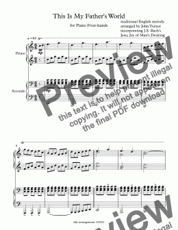 page one of This Is My Father's World (for Piano 4 hands)