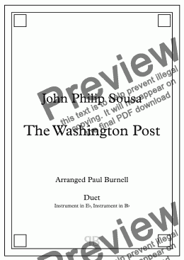 page one of The Washington Post, arranged for duet: instruments in Eb and Bb – Score and Parts
