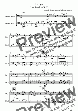page one of Largo (from the New World) for Double Bass Duet