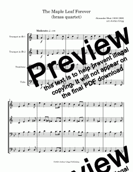 page one of The Maple Leaf Forever (brass quartet) - Score and parts