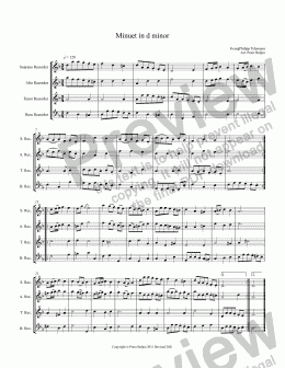 page one of GP Telemann Minuet in d minor