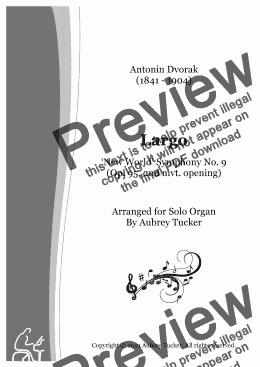 page one of Organ: Largo from 'New World' Symphony No. 9 (Op. 95, 2nd mvt. opening) - Antonin Dvorak