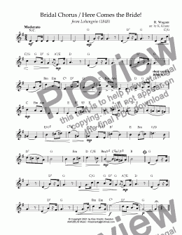 page one of Bridal Chorus / Here Comes the Bride! Lead sheet + guitar chords (G Major)