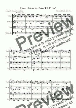 page one of Mendelssohn: Lieder ohne worte, Book 8, #45 in C for string orchestra or string quartet. 
