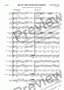 page one of BLOW THE WIND SOUTHERLY - Flexible Woodwind Quartet or Group (with Descant)