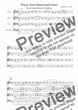 page one of Prayer from Hansel and Gretel  - String Quartet Music for Weddings
