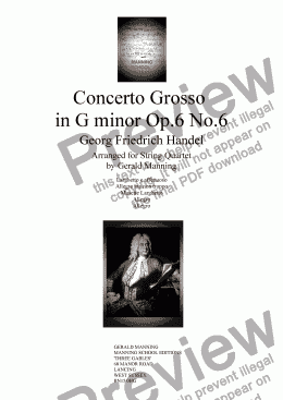 page one of HANDEL, G.F. - Concerto Grosso Op, 6 No.6 in G minor - arr. for String Quartet by Gerald Manning
