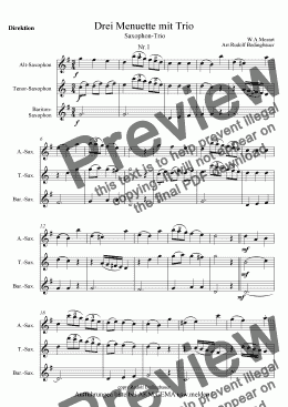 page one of Drei Menuette für Saxophon-Trio W.A.Mozart