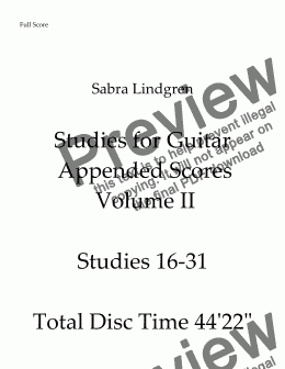 page one of Studies for Guitar Appended Scores Volume II Studies No. 16-30