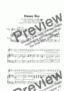 page one of Danny Boy for Solo Trombone/Euphonium in Bb (treble clef) and Piano. Version in C Minor (Concert Bb Minor)