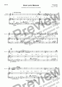 page one of Our Life Began  (The Fifth Day of The Year) - Solo Soprano Cornet and Piano