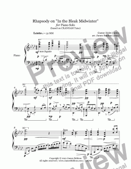 page one of Rhapsody on In the Bleak Midwinter Piano Solo