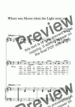 page one of Where was Moses when the Light went out - voice, piano and tenor saxophone