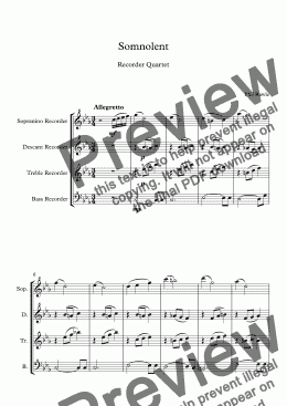 page one of Somnolent - Recorder Quartet