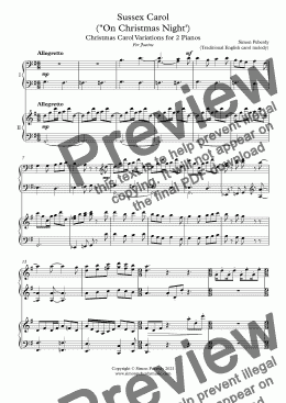 page one of Sussex Carol ("On Christmas Night') Christmas Carol Variations for 2 Pianos by Simon Peberdy