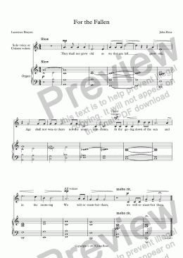 page one of For the Fallen (High voice or Unison voices, Organ)