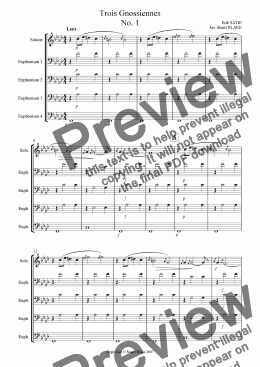 page one of Gnossiennes No. 1 (variable soloist plus euphonium/trombone quartet)