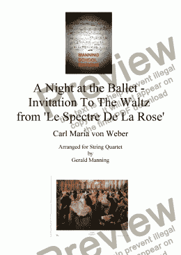 page one of A Night at the Ballet - Weber, Carl Maria von. - Invitation To The Waltz - arr. for String Quartet by Gerald Manning