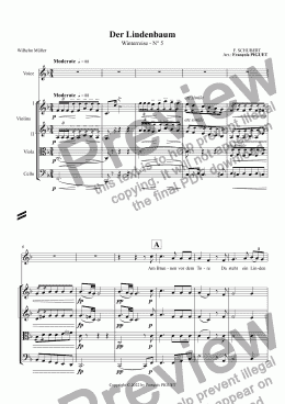 page one of SCHUBERT: Der Lindenbaum (excerpt from Winterreise) arranged for Voice and string quartet