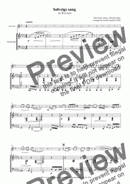 page one of Solveigs sang for Eb Tenor Horn & Keyboard