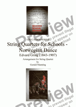 page one of String Quartets for Schools - Grieg, E. - Norwegian Dance - arr. for String Quartet by Gerald Manning