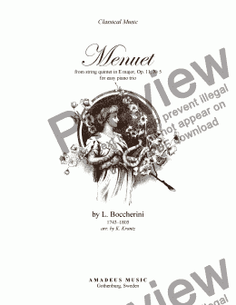 page one of Menuet by Boccherini for easy piano trio