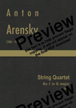 page one of Arensky - String Quartet No.1 in G major