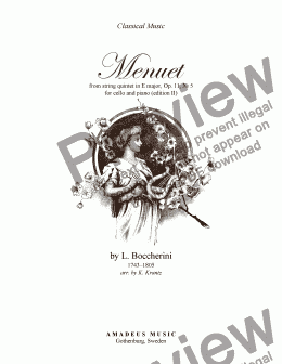 page one of Menuet by Boccherini for cello and piano (ed. II)