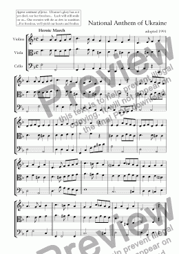 page one of Ukraine National Anthem, for String Quartet