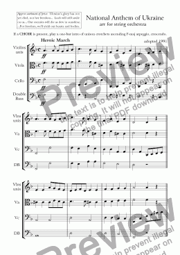 page one of Ukraine National Anthem, for String Orchestra