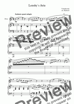 page one of Lensky`s Aria from Eugene Onegin for oboe and piano