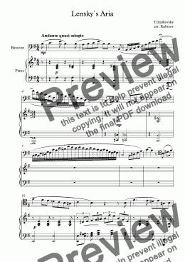 page one of Lensky`s Aria from Eugene Onegin for bassoon and piano