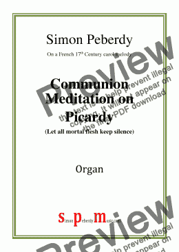 page one of Organ Meditation on Picardy (Let all mortal flesh keep silence) by Simon Peberdy on a French carol melody