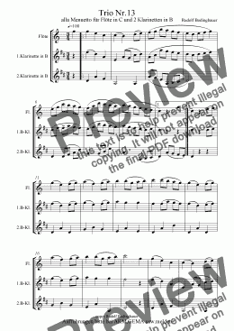 page one of Trio Nr.13 für Flöte in C und 2 Klarinetten in B