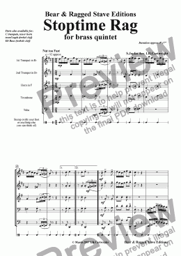page one of Stoptime Rag for brass quintet