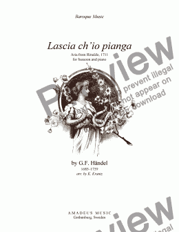 page one of Aria, Lascia ch'io piangia from Rinaldo for bassoon and piano