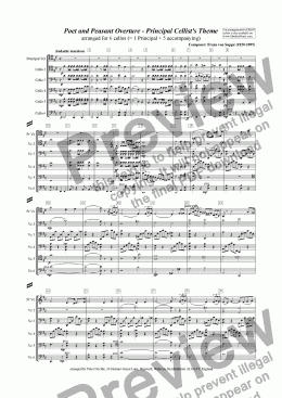 page one of Poet&Peasant Overture, opening, arr for 6 cellos