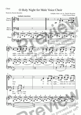 page one of O Holy Night for Male Voice Choir and Piano