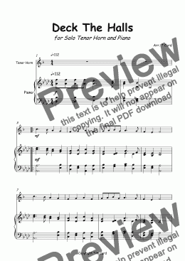 page one of Deck The Halls for Solo Tenor Horn and Piano