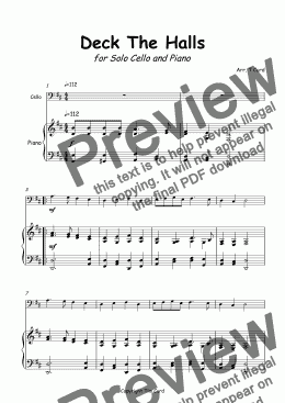 page one of Deck The Halls for Solo Cello and Piano