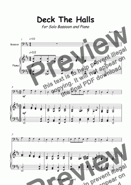 page one of Deck The Halls for Solo Bassoon and Piano