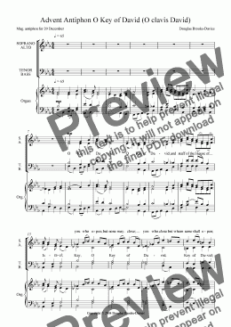 page one of Brooks-Davies: Advent antiphon 4 O Key of David (English version) SATB choir + organ 